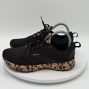 Brooks Black and Tan Leopard Print Sneakers
